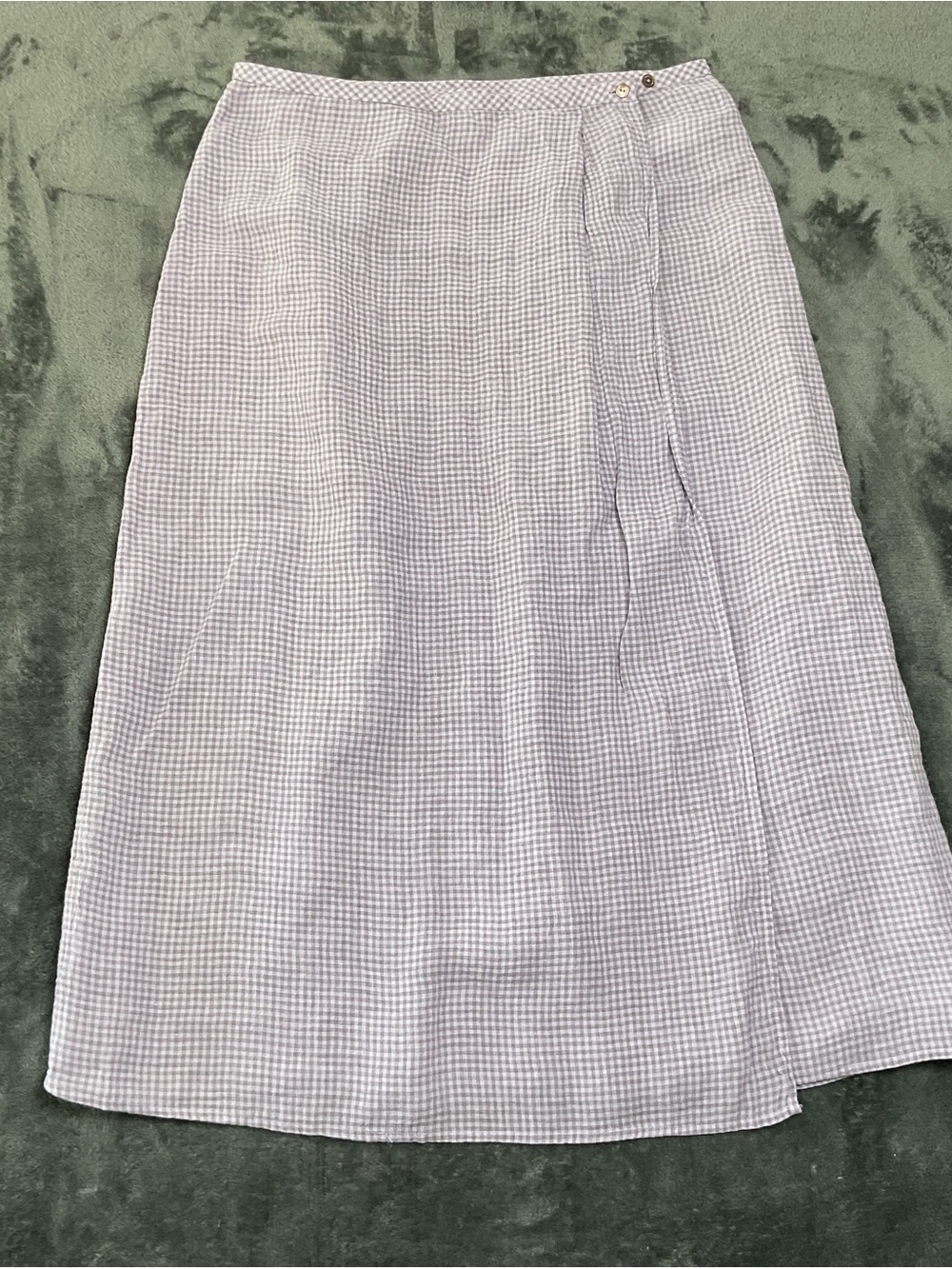 Eileen Fisher Maxi Wrap Skirt Women’s M Lavender Gingham A-line Linen